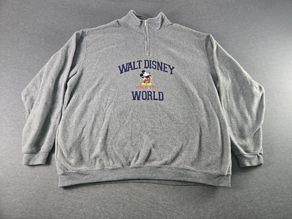 Walt Disney World Sweatshirt Mens 3XL Gray 1/4 Zip Mickey Mouse Fleece Pullover